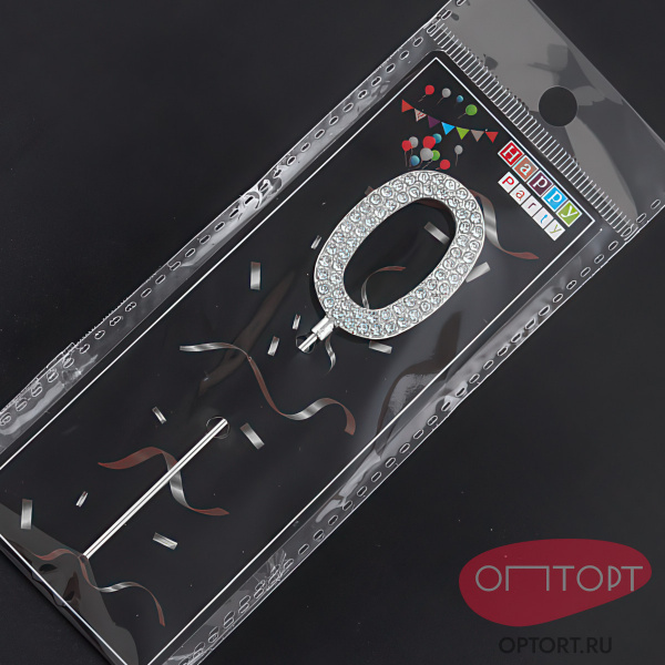 Декоративное украшение для торта со стразами «Цифра 0» (4 см, серебро)